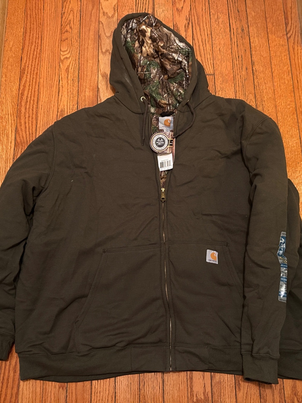 Carhartt Olive Green Zip Hoodie with Realtree Camo Lining
